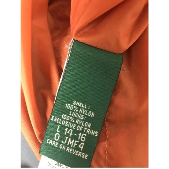 LL Bean Youth Nylon Jacket Windbreaker Orange Gray Size 14-16 L - Picture 6 of 6